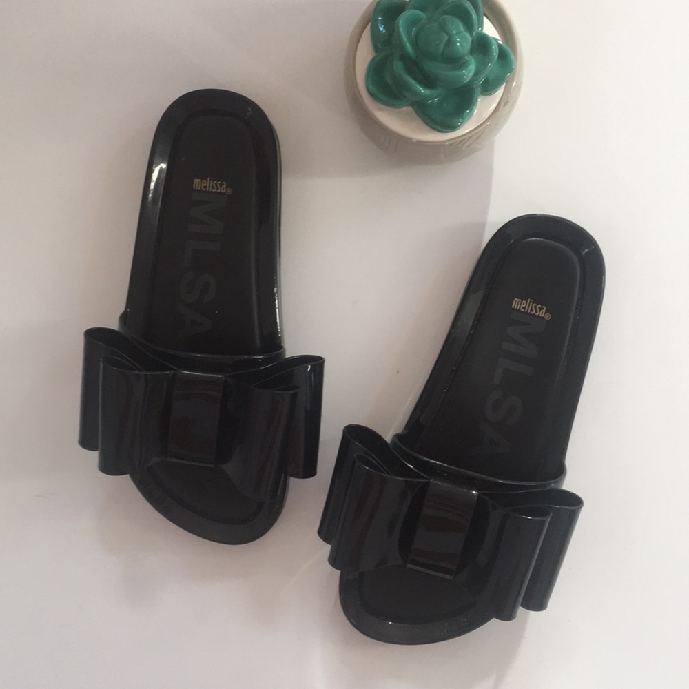 Melissa | big bow slide sandals in black